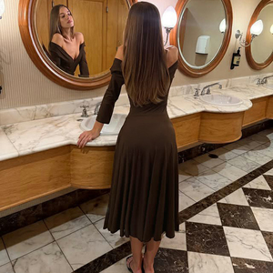 Vestido Midi Marrón Asimétrico sin Tirantes para Mujer, Elegante, Casual, para el Trabajo Diario de Verano - Product Image 6
