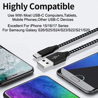 Cable de Carga Rápida USB-C Tipo C de 3 m (10 pies) con Trenzado de Nailon, QC3.0 3A, para Teléfono Móvil y Tableta con Puerto USB-C