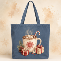 Pochette textile épaisse pour Noël et l'hiver, en tissu recyclé, avec impression sérigraphique (en stock ou sur mesure), support personnalisé pour la vente au détail mondiale