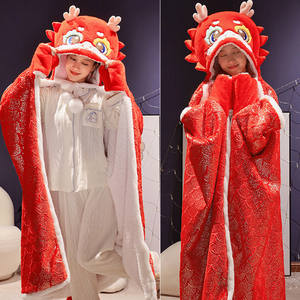 Costume de cosplay de fête pour femmes et filles, dragon du zodiaque, cape rouge, mascotte, cape à capuche, couverture, accessoire de cosplay portable - Product Image 2