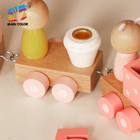 Ensemble de train à bougies d'anniversaire en bois avec figurines d'animaux, blocs numériques et locomotive rose, jeu éducatif Montessori W04A649E