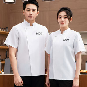 เสื้อเชฟแขนสั้นสำหรับผู้ชายและผู้หญิงผ้าทอลายทแยงเครื่องแบบร้านอาหารบาร์ห้องครัวออกแบบโลโก้ได้ตามต้องการ - Product Image 1