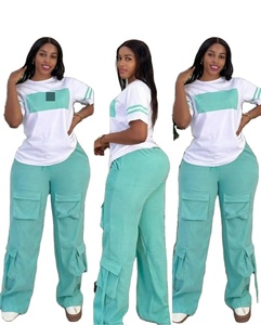 Completo Due Pezzi Casual da Donna: T-Shirt con Collo Tondo + Pantaloni Multi-Tasca, Abbigliamento Quotidiano alla Moda, Asciugatura Rapida, Set Semplice <span class=keywords><strong>Top</strong></span> e Pantaloni - Product Image 1