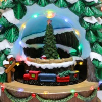 Ornement de Noël en résine sculpté à la main, finition mate moderne, avec éclairage LED, train musical et patineurs en mouvement, écologique, pour chambre d'enfant et maison