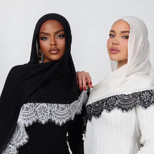 Nuovo <span class=keywords><strong>Hijab</strong></span> alla <span class=keywords><strong>Moda</strong></span> con Inserti in Pizzo, Tinta Unita, in Rayon Modal Traspirante, Sciarpa Tessuta in Modal, Copricapo per Donne, Quattro Stagioni - Product Image 2