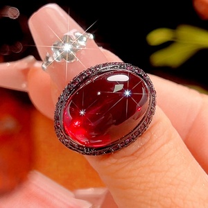 High Quality Jewelry Eco-friendly Copper Black Gold Plated Oval Cut 13*18MM Red Corundum Zircon Vintage Black Gold <b>Rings</b> Women - Product Image 5