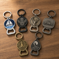 Porte-clés décapsuleur de bouteille de bière en métal noir mat personnalisé avec logo émaillé 2D 3D, modèle disponible, finition argent antique