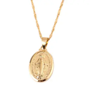 Trendy Gold Color Our Lady Women Goddess Jewelry Cross Virgin Mary Pendant Necklace