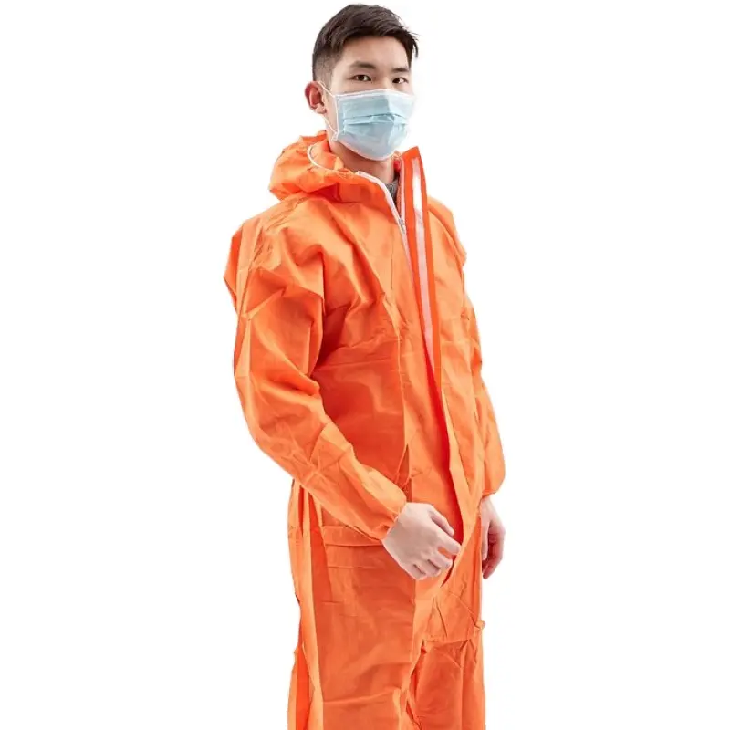 Junlong Màu Cam Chất lượng cao loại 5 6 bảo vệ an toàn Quần Áo trùm đầu dùng một lần SMS Coverall cho bán buôn