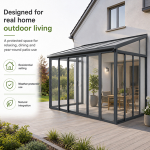 Véranda en aluminium, serre, couverture de patio fermée, mur en verre, toit en polycarbonate, <span class=keywords><strong>solarium</strong></span> avec portes coulissantes, usine OEM ODM - Product Image 5