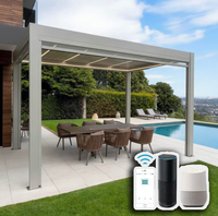 Pergola bioclimatique certifiée CE avec toit à lames motorisées en aluminium gris foncé, LED en option pour pavillon de jardin