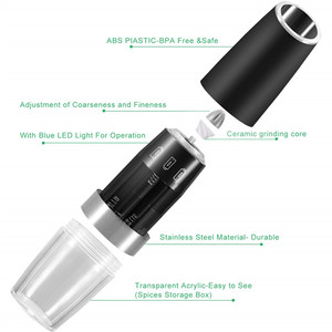 Electric Gravity Salt and Pepper Grinder Set with Adjustable Coarseness Automatic Pepper and Salt <b>Mill</b> Battery Powered Blue LED - Product Image 6