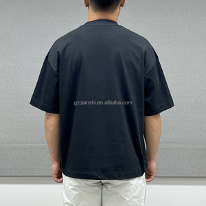 เสื้อยืดสีดำแบบสั่งทำสำหรับผู้ชาย ทรงโอเวอร์ไซส์ ผ้าคอตตอนหนา ผู้ผลิตเสื้อยืดแบบกำหนดเอง เสื้อยืดสตรีทแวร์ทรงบ็อกซี่ คุณภาพสูง - Product Image 2