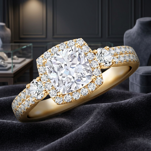 Luxury IGI Certified <b>Cushion</b> Cut Lab Grown Diamond Halo Engagement <b>Ring</b> Round Side Diamonds in 10K 14K 18K Gold 925 935 Silver - Product Image 1