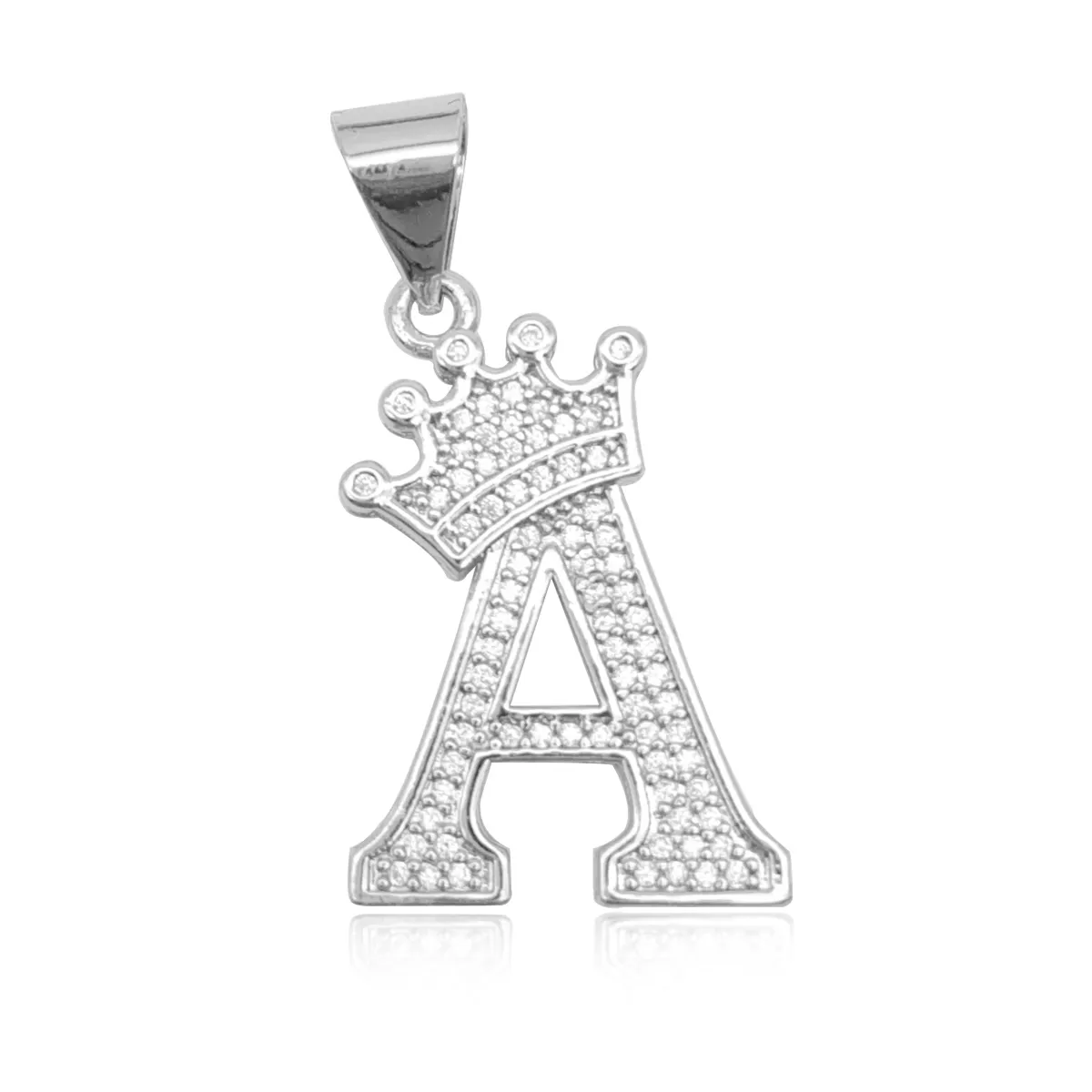 White gold plated Copper Zircon A-Z Crown Initial Name Pendant charm Necklace Punk Hip-Hop Style Fashion Alphabet letter