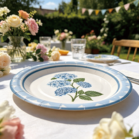 Assiettes en papier jetables bleu-vert à motif floral vintage, robustes, 9 pouces, pour camping, fêtes et événements, 10 pièces/sac