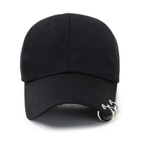 Gorra de Béisbol de 6 Paneles con Cuerno a la Moda Casual y Genial para Exportación, Estilo Urbano Hip Hop Deportivo Unisex con Anillo de Hierro Metálico de Mezclilla 100% Poliéster