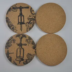 Hot Sell Waterdicht Zeefdruk Bedrukt Ontwerp Kurk Bier Coaster, Keuken Thuis Wijn Kurk Tafelbekermat