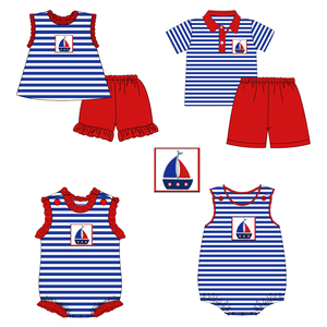 Set di <span class=keywords><strong>Pantaloncini</strong></span> con Volant per Ragazze, Collezione Ritorno a Scuola, Design Ricamato, Abbigliamento per Bambini, Completo Estivo a Righe <span class=keywords><strong>Blu</strong></span> e Bianche - Product Image 3