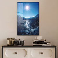 Cadre en alliage d'aluminium, peinture de paysage de montagne enneigée, décoration murale en verre trempé pour l'entrée de la maison