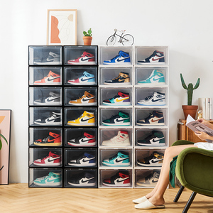 Wholesale magnetic stackable side open door shoe box organizer clear shoe boxes plastic acrylic transparent shoe storage boxes