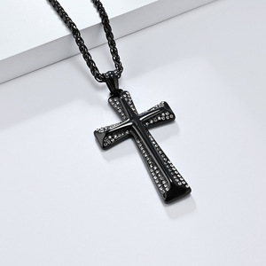 <b>Cross</b> Necklace Stainless Steel Diamond Encrusted Themed Pendant Gift Jewelry - Product Image 4
