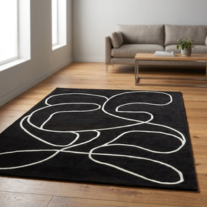 Tapis d'intérieur Flooria noir en laine tuftée à la main, couleur unie, avec envers en latex écologique pour la décoration du salon - Product Image 6