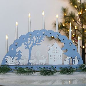 Pont de Bougies en Bois Bleu 7L, Décoration Lumineuse de Noël, Fonctionnant sur Piles, Indice de Protection IP20, pour Chambre d'Enfant Intérieure - Product Image 2