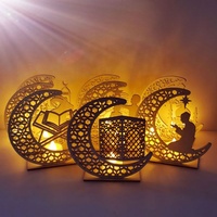 Plaque pendentif en bois à LED, bricolage DIY, cadeau pour Ramadan Eid Mubarak, lune, étoile islamique, suspendue, avec bougies, décoration de maison