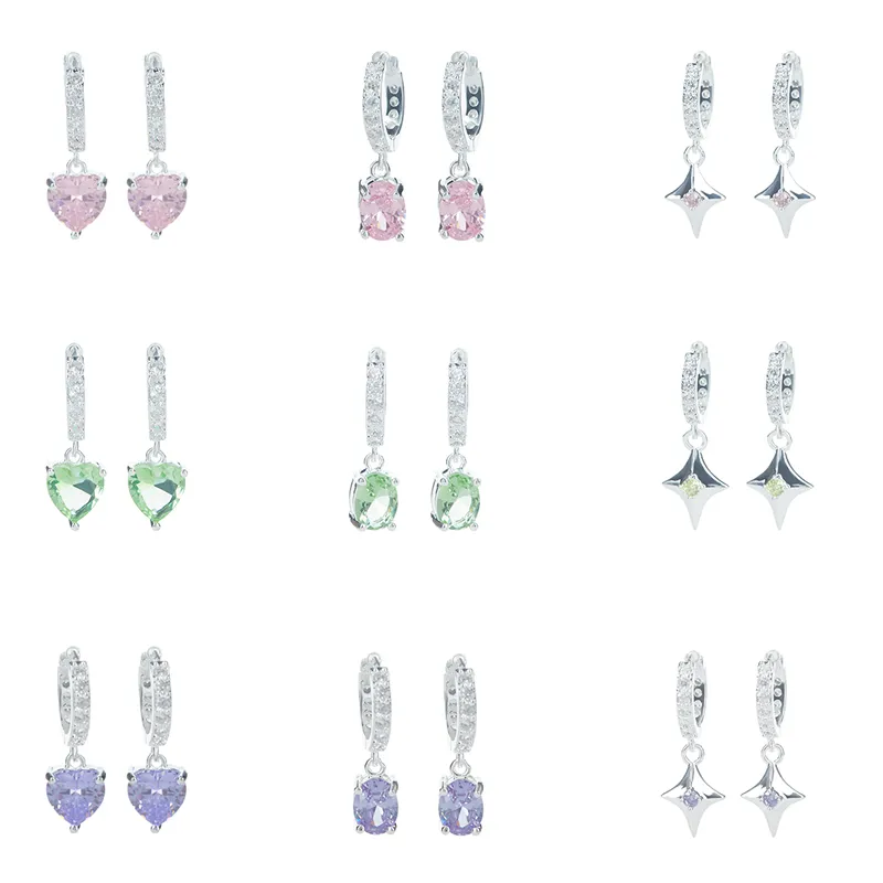 Original Jewelry Star Heart Zircon Multicolor Simple Fashion Small Earring Ear Stud Earclip for Women Part Gift Trendy AAAAA
