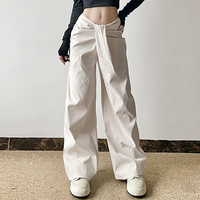 Pantalones Anchos para Mujer Estilo Europeo Americano, Diseño Asimétrico con Cintura Cruzada, Corte Holgado, Drapeado, Casual y Estilizador