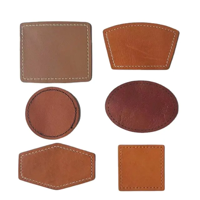 Cheap price Custom Square Blank Genuine leather Label PU leather Garment Patch With Stitching