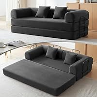 Canapé-lit convertible contemporain et durable, de forme carrée minimaliste, recouvert de flanelle, modulaire et compressé, idéal pour les petits espaces.