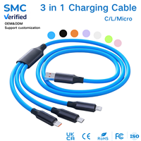 Kabel Data Pengisian Cepat 3 in 1 USB ke Type-C Micro L Kabel Pengisi Daya Multifungsi Aksesori Ponsel Tablet Universal