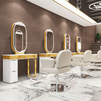 Miroir de salon de beauté et de coiffure moderne avec miroir de coupe de cheveux à LED double face et poste de salon