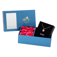 Boîte-cadeau d'emballage de bijoux en forme de fleur de savon rose avec couvercle rigide et base avec fenêtre transparente