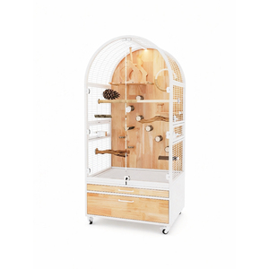 Volière de luxe pour grands perroquets, style villa, cage à oiseaux avec structure en fer et bois, gain de place, panneaux en verre anti-éclaboussures, montage facile, pour intérieur - Product Image 1