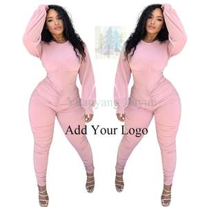 Tenues à manches longues pour femmes 2 pièces à manches longues haut court taille haute Ruchets Lat ensemble - Product Image 1