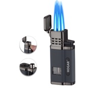 Briquet à cigare gonflable en métal, briquet à jet à quatre flammes, pistolet à flamme, couteau, perceuse - Portable, coupe-vent, design moderne pour l'extérieur