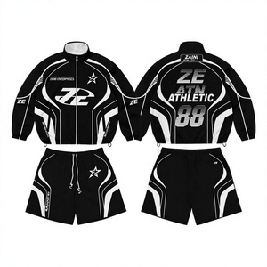 ชุดเซ็ตเสื้อแจ็คเก็ตกันลมผ้าถักโพลีเอสเตอร์ ZAINI Premium Winter 300 กรัม พร้อมฮู้ดสีแดง ปักโลโก้ตามสั่ง สไตล์ลำลองสำหรับเล่นกีฬา - Product Image 1