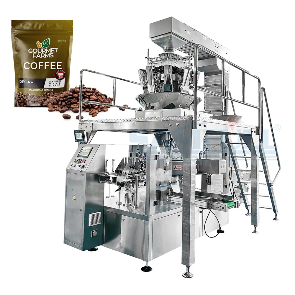Automatic rotary doypack ziplock bag packing machine stand up pouch coffee bean packaging machine