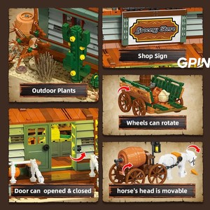 Ensemble de blocs de construction rétro Western Desert Wild Tavern Hotel Village Town, boutique de forgeron, épicerie, <span class=keywords><strong>jouets</strong></span>, cadeau d'anniversaire 89144 - Product Image 3
