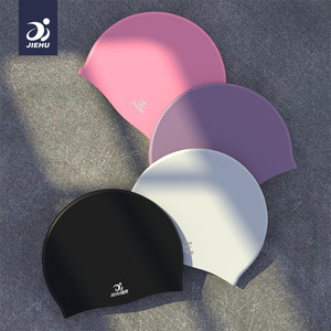 Jiehu Silicone Swimming Cap Unisex Extra <b>Large</b> Waterproof Comfortable Elastic Training Grade Solid Color Adult Swim Cap - Product Image 2