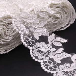 Larghezza 8-13 cm poliestere <span class=keywords><strong>bianco</strong></span> Non elastico <span class=keywords><strong>ricamato</strong></span> pizzo con filo trim codice a barre filo di osso pizzo di <span class=keywords><strong>tulle</strong></span> per tenda abito da sposa - Product Image 2