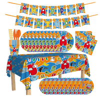 Ensemble de vaisselle en papier réutilisable pour fête d'anniversaire sur le thème des séries de dessins animés (assiettes, serviettes, gobelets, ustensiles) - Vente chaude, non toxique et portable