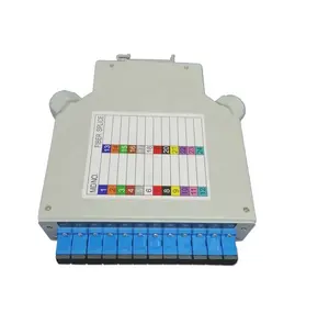 DIN rail mounted fiber optic terminal box with 6 SC/APC duplex adapters and splice tray