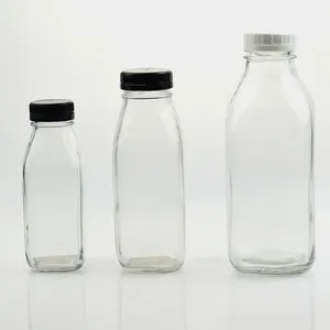 Wholesale empty 100ml 300 ml milk bottle square 500ml glass milk bottle clear tall 1000ml 1L dairy milk bottle with screw cap