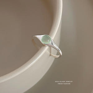 S925 verstelbare <span class=keywords><strong>ring</strong></span> van puur zilver met groene kattenoogsteen, in stijl en trendy voor dames - Product Image 2