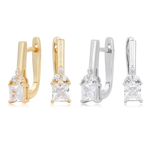 SPJ 925 <span class=keywords><strong>plata</strong></span> esterlina cuadrado CZ inglés bloqueo pendientes para mujer elegante minimalista diseño de joyería de gama alta - Product Image 1