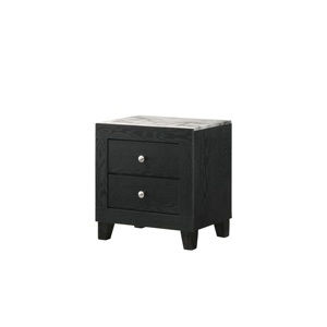 Contemporary Modern Black Nightstand With White Faux Marble Top 2 <b>Drawers</b> Bedroom Furniture - Product Image 1